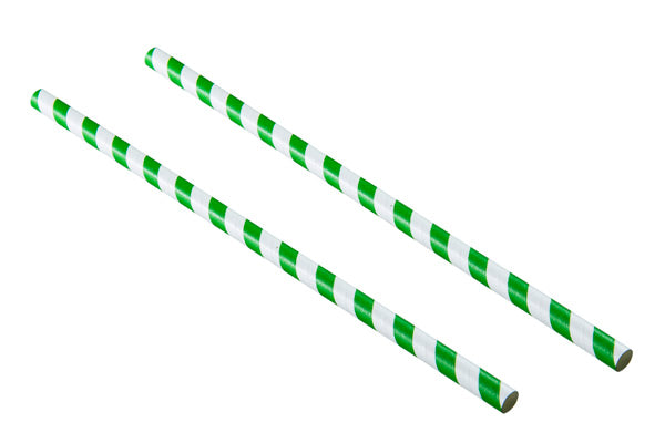 Biodegradable Green & White Paper Straws 8inch - 6mm Diameter (Pack of 250)