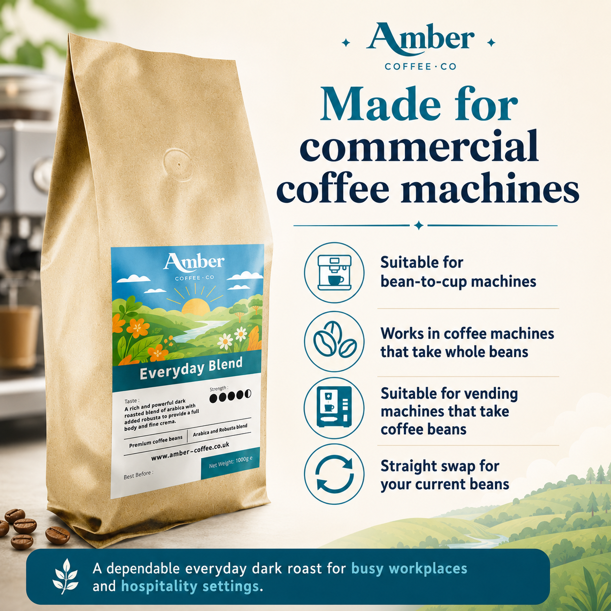 Amber Coffee Co Everyday Blend Coffee Beans - 1kg (Case of 6)
