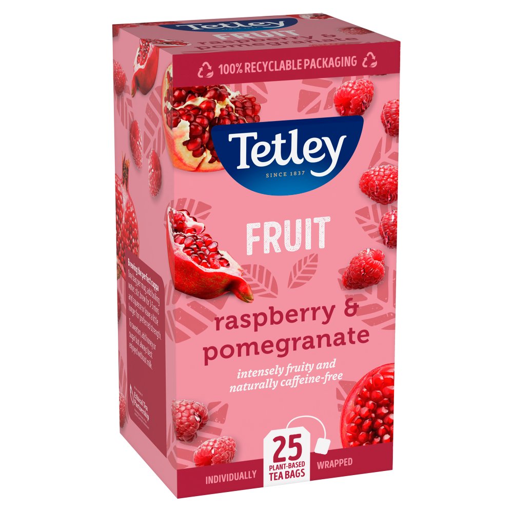 Tetley Tea Herbal: Raspberry & Pomegranate Tea Bags - Individually Wrapped Envelopes - (Box of 25)