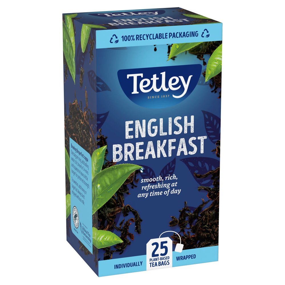 Tetley Tea: English Breakfast Tea Bags - Individually Wrapped Envelopes - (Box of 25)