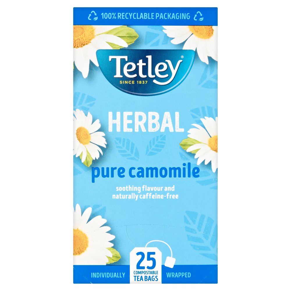 Tetley Tea Herbal: Camomile Tea Bags - Individually Wrapped Envelopes - (Box of 25)