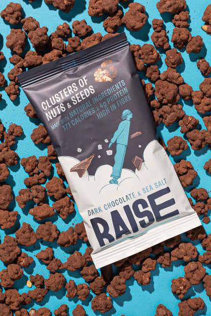Raise Snacks Dark Chocolate & Sea Salt Clusters of Nuts & Seeds - 35g (Pack of 12)