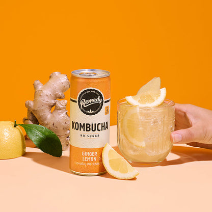 Remedy Kombucha Ginger Lemon - 250ml Cans (Pack of 12)