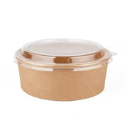 Lids for Edenware Round Kraft Deli / Salad / Food Takeaway Bowl (500/750/1000ml) - Clear PET Plastic - (Case of 300)