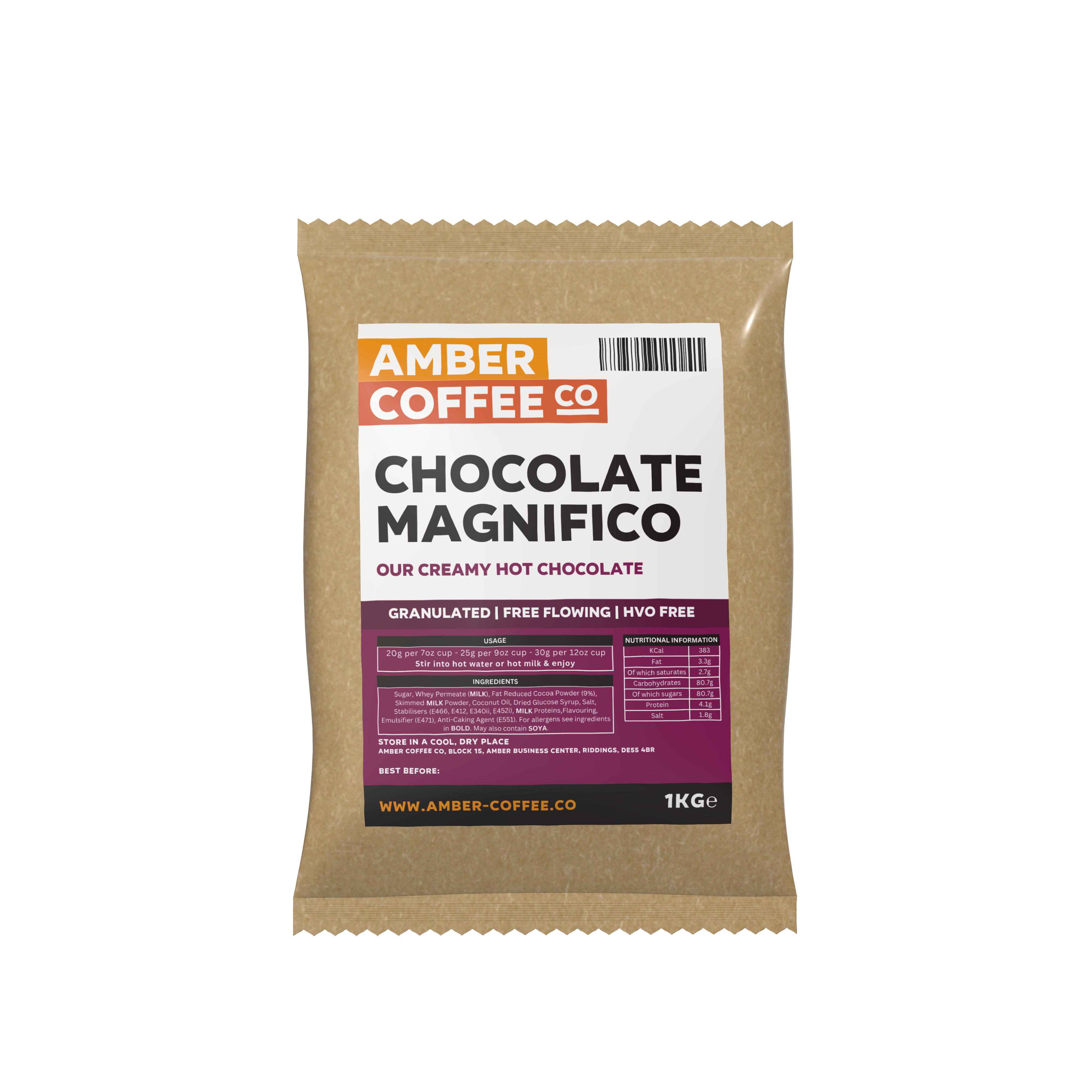 Amber Coffee Co - Premium Chocolate Magnifico, Granulated Vending Machine Hot Chocolate - 10 x 1KG Case