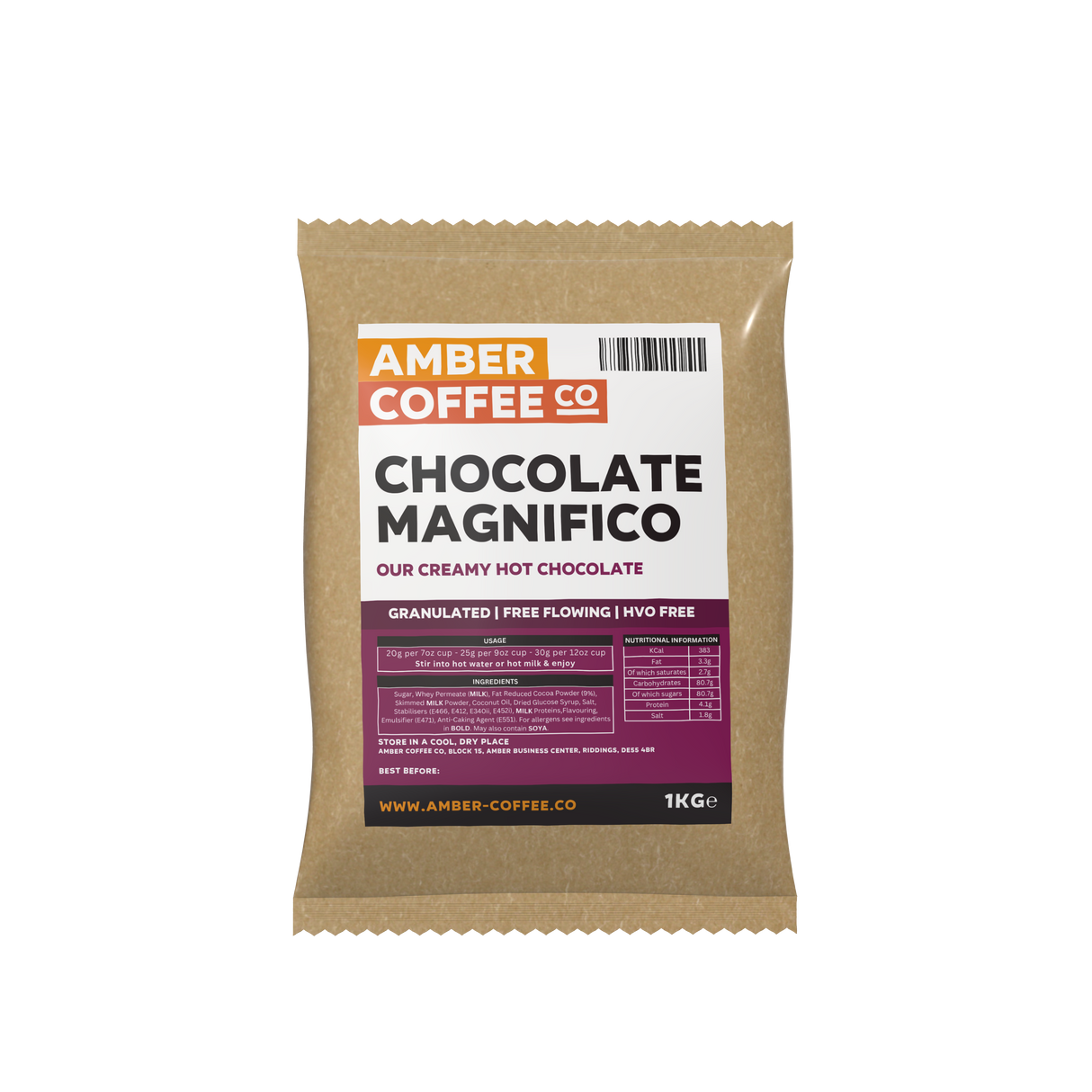 Amber Coffee Co - Premium Chocolate Magnifico, Granulated Vending Machine Hot Chocolate - 10 x 1KG Case