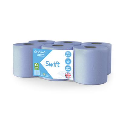 Swift Blue Economy Embossed 2 Ply Essential Centrefeed Paper Rolls Blue (Pack of 6)