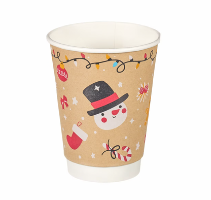 12oz Double Wall Aqueous Lined Compostable Christmas Coffee Takeaway Cups - Festive Design (Box of 500) (Code: XQ04133XM)
