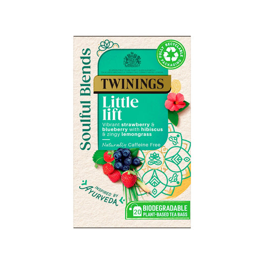 Twinings Tea: Soulful Blends Little Lift Strawberry & Blueberry Flavoured Herbal Infusion with Hibiscus and Lemongrass – Individually Wrapped Envelope Tea Bags (Box of 20)