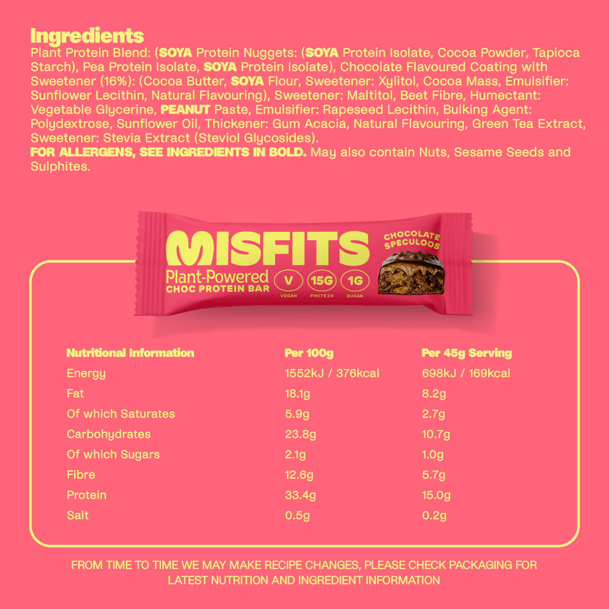 Misfits Vegan Chocolate Speculoos Protein Bars - (12 x 45g) - Vending Superstore