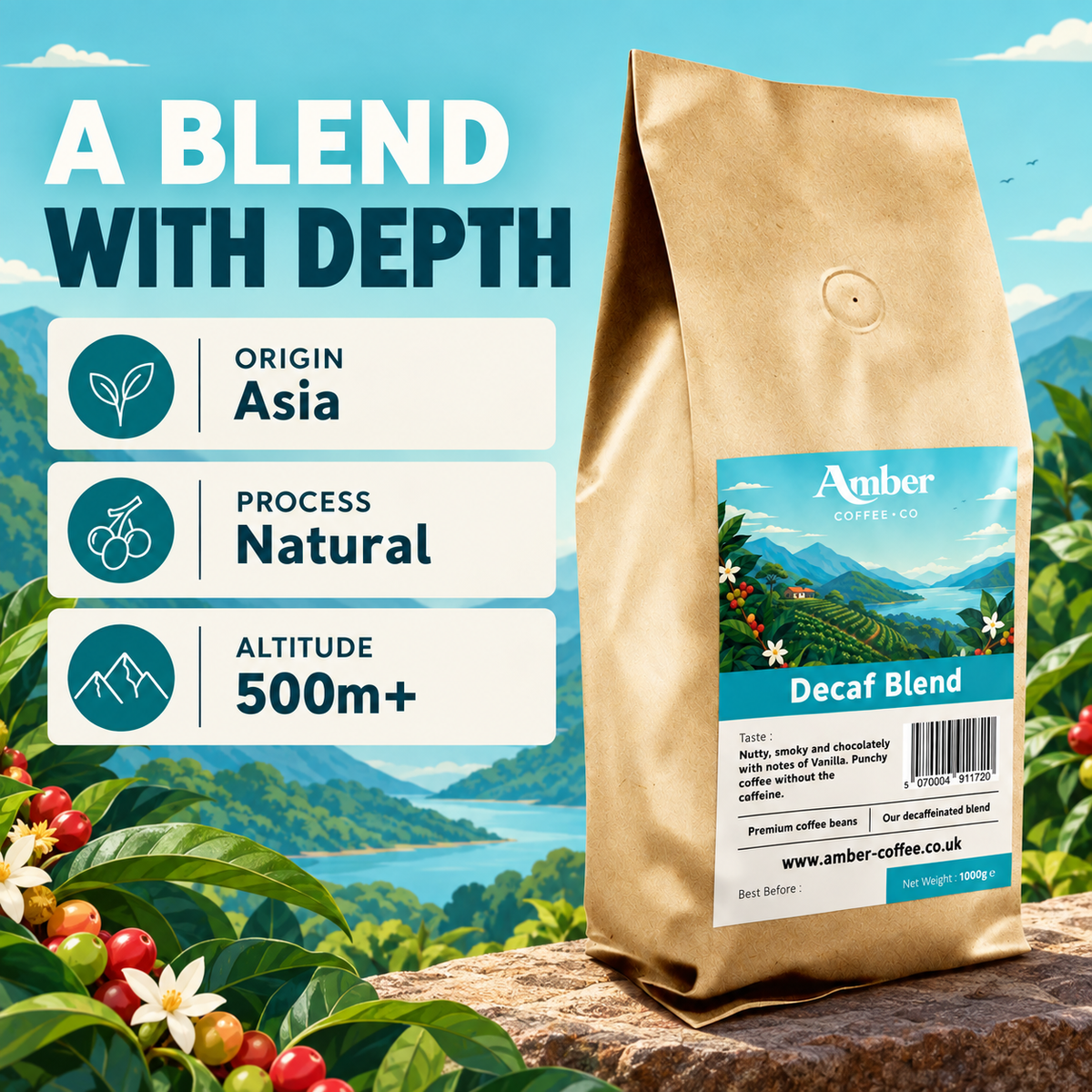 Amber Coffee Co Decaf Blend Coffee Beans - 1kg