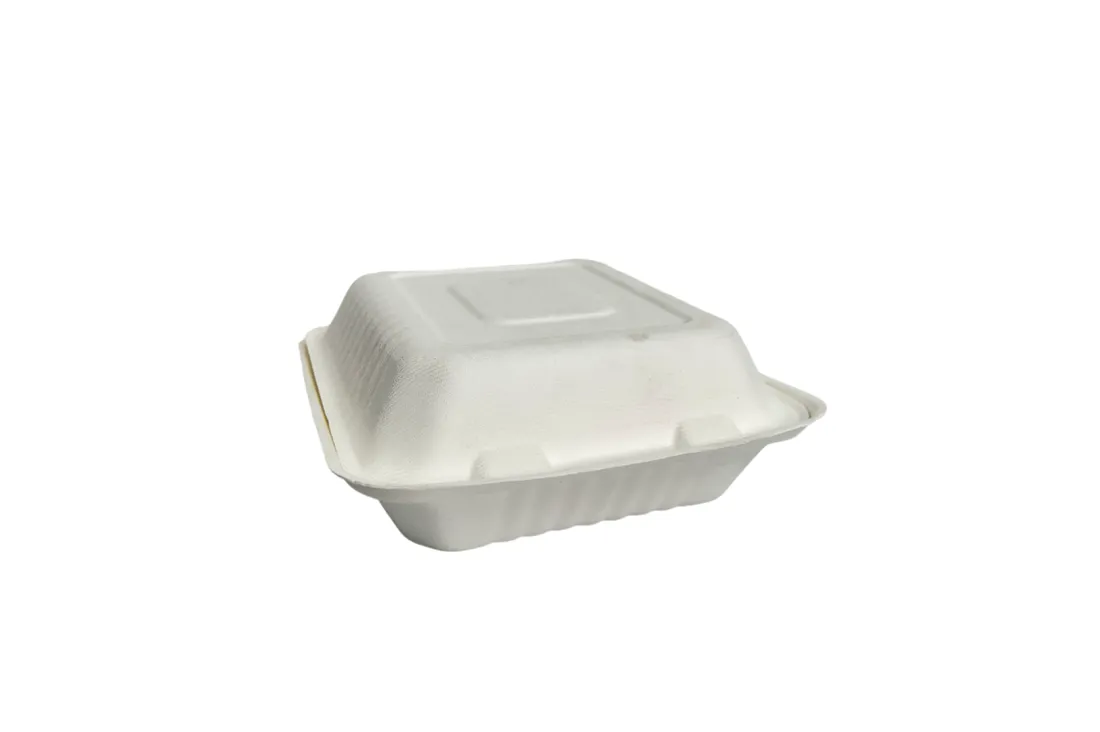 Bagasse Clamshell Meal Box / Lunchbox - 8" Square (Case of 200)