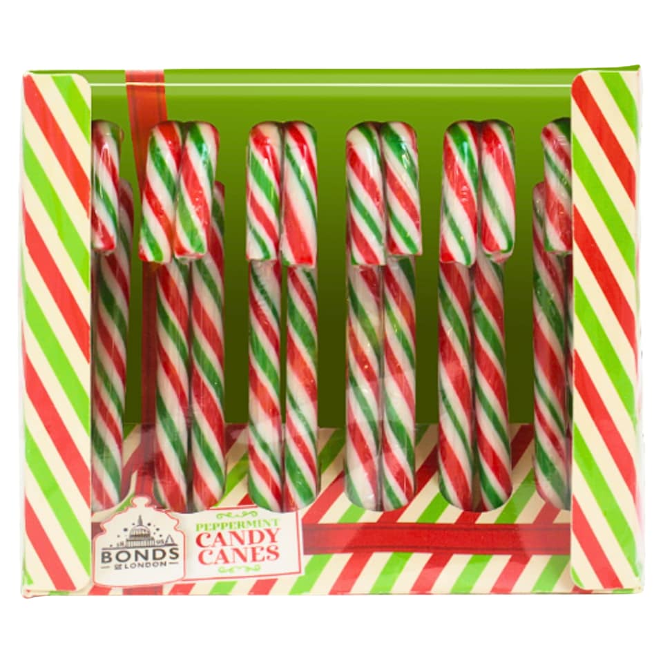 Bonds of London mint candy canes 120g box containing 12 canes