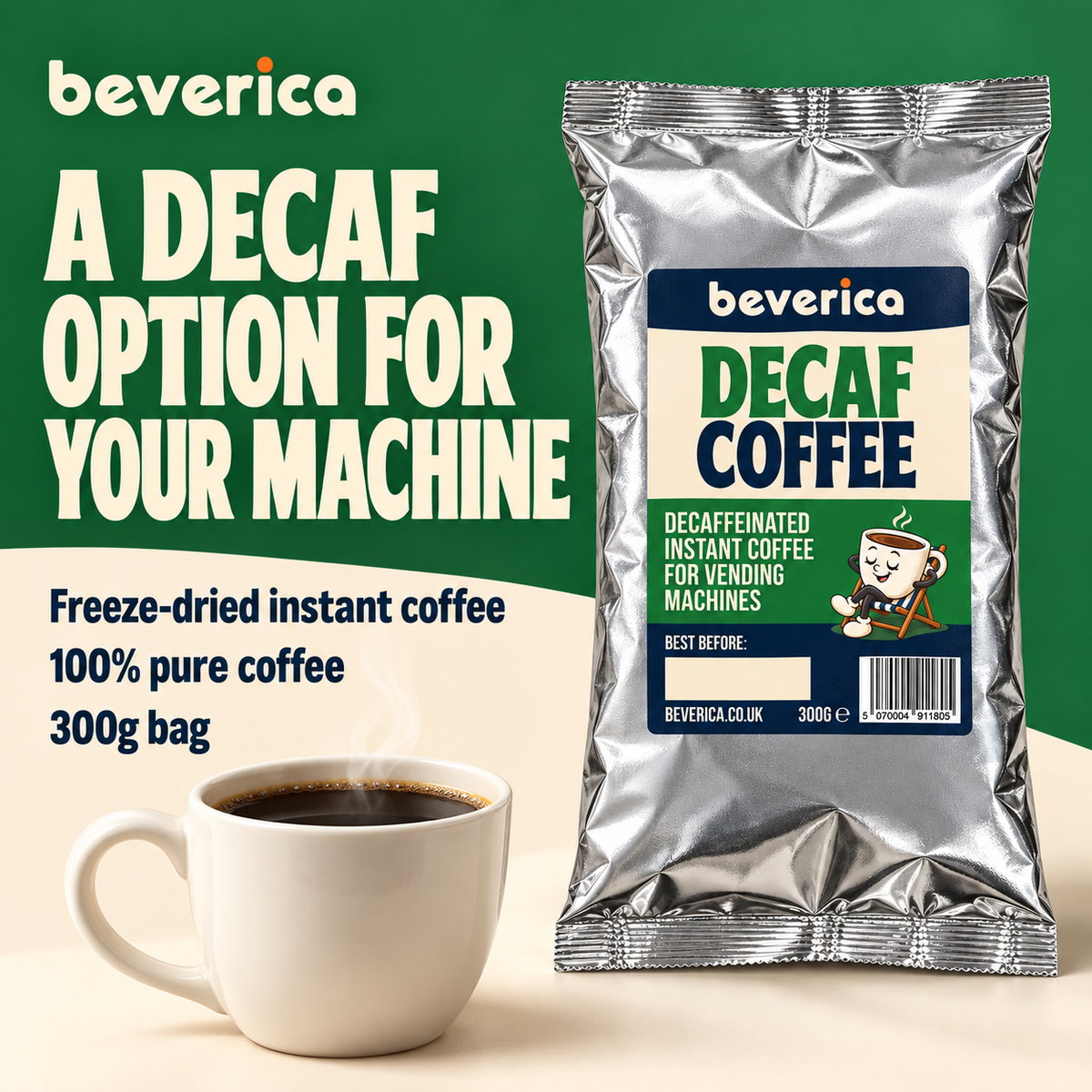 Beverica Decaf Instant Vending Coffee - 300g