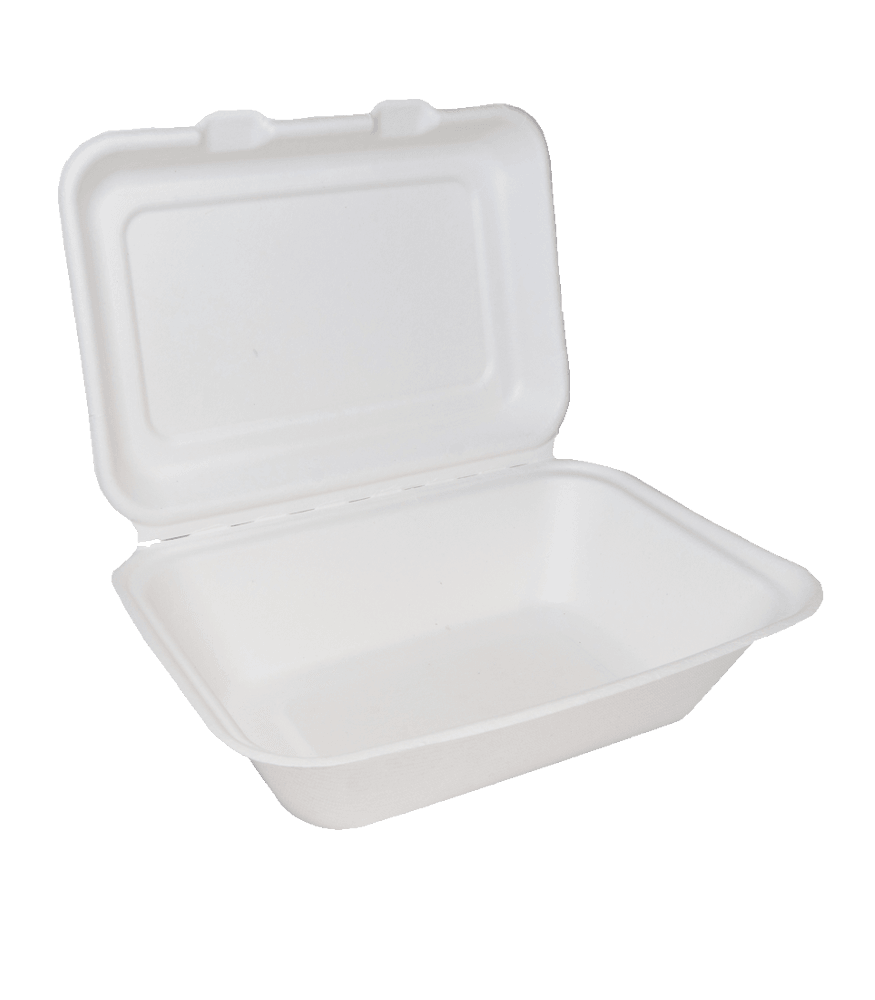 Edenware - Bagasse Clamshell Regular Meal Boxes - Takeaway Food Packaging - 7" x 5" - Pack of 125 - Vending Superstore