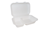 Edenware - Moulded Fibre Clamshell Large Meal Boxes - Takeaway Food Packaging - TWO COMPARTMENT 9" x 6" - (Case of 250)