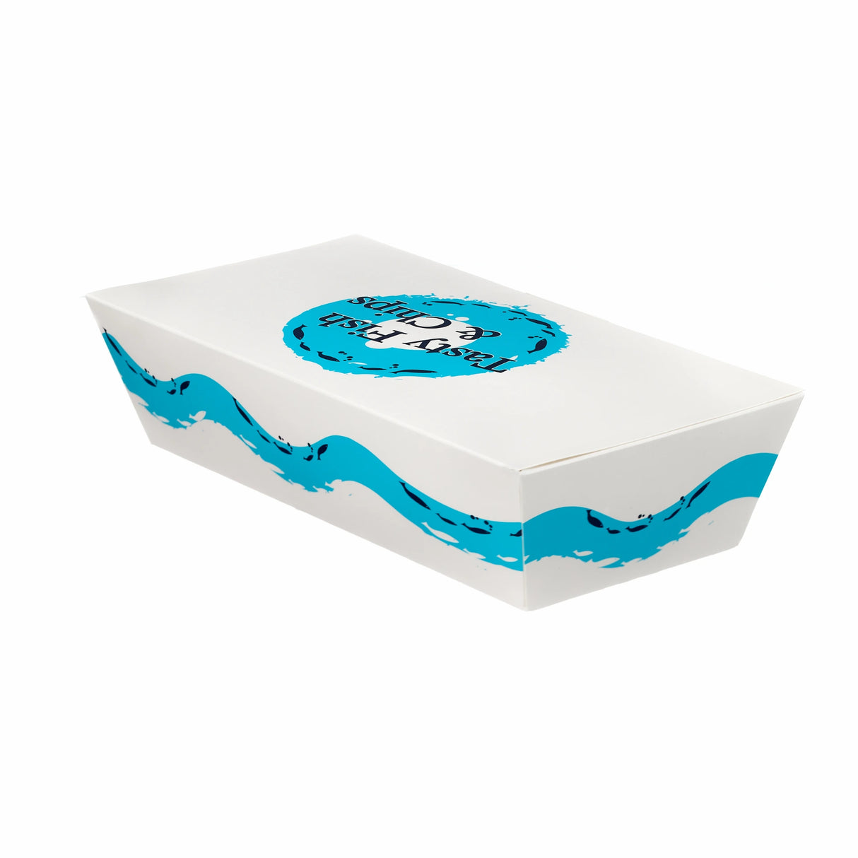 Patterned Folded Board Fish and Chip Box Blue & White (Box of 250)