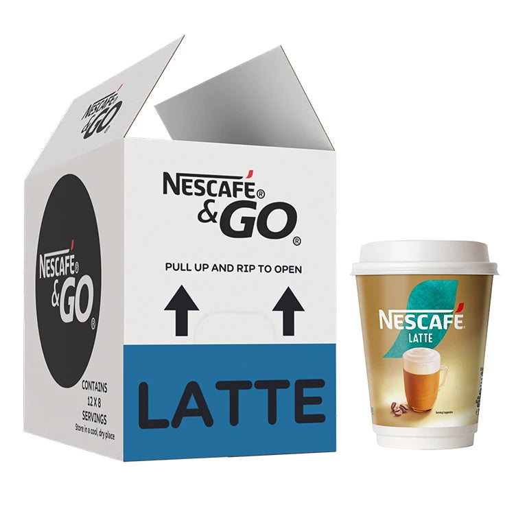 Nescafe & Go - Latte - 12oz Foil Sealed Drinks (Pack of 8 Cups)