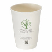 12oz White Double Wall Hot Cup – Aqueous Lined Biodegradable (Case of 500)