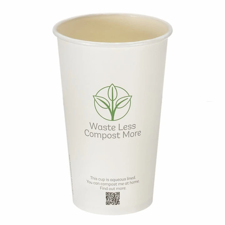16oz White Double Wall Hot Cup – Aqueous Lined Biodegradable (Box of 500)