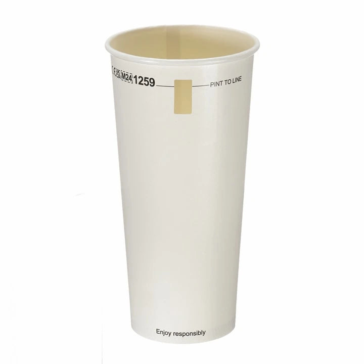 White Paper Pint Tumbler (568ml) with Window – Aqueous Lined  Biodegradable(Box of 500)
