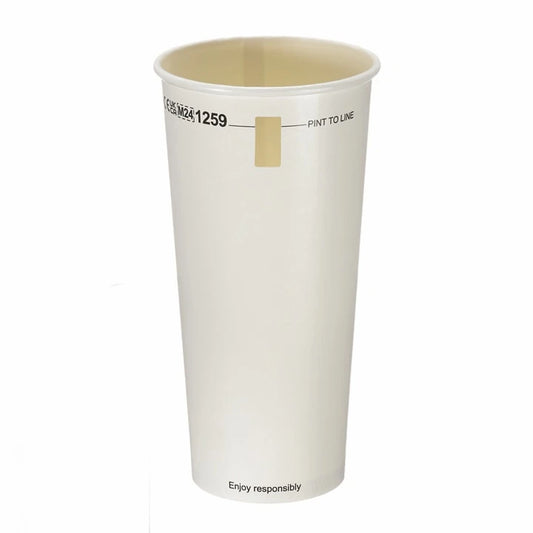 White Paper Pint Tumbler (568ml) with Window – Aqueous Lined Biodegradable(Box of 500)
