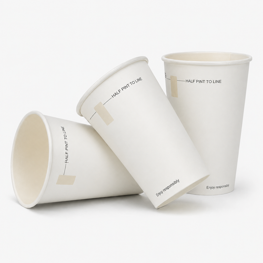 White Paper Half-Pint Tumblers 284ml with Window - Aqueous Lined - Box of 500