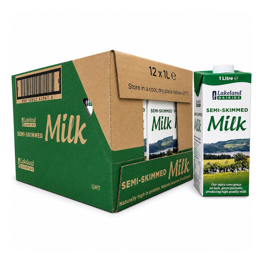 Lakeland Semi-Skimmed Longlife Milk - 1 Litre - Pack of 12