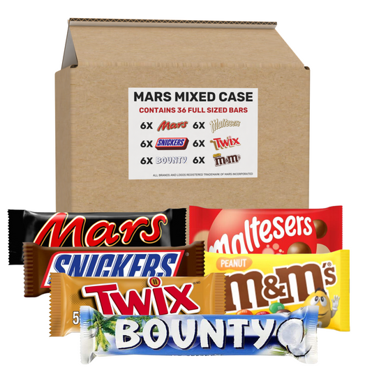 Mars Chocolate Mixed Case - Full Sized Bars - Mars, Twix, Snickers, Bounty, Maltesers, M&M's (Box of 36)