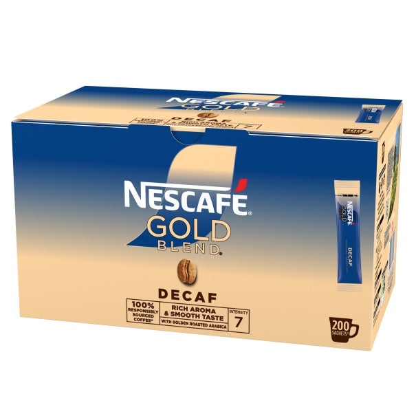 Nescafe Gold Blend Decaf: Individual Coffee Stick Portions - (Box of 200 Sachets)