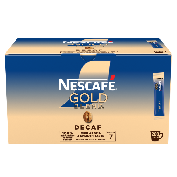 Nescafe Gold Blend Decaf: Individual Coffee Stick Portions - (Box of 200 Sachets)