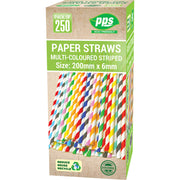 Striped Paper Straws 6x197mm - Mixed Colours - Pack of 250