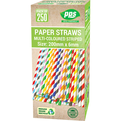 Striped Paper Straws 6x197mm - Mixed Colours - Pack of 250