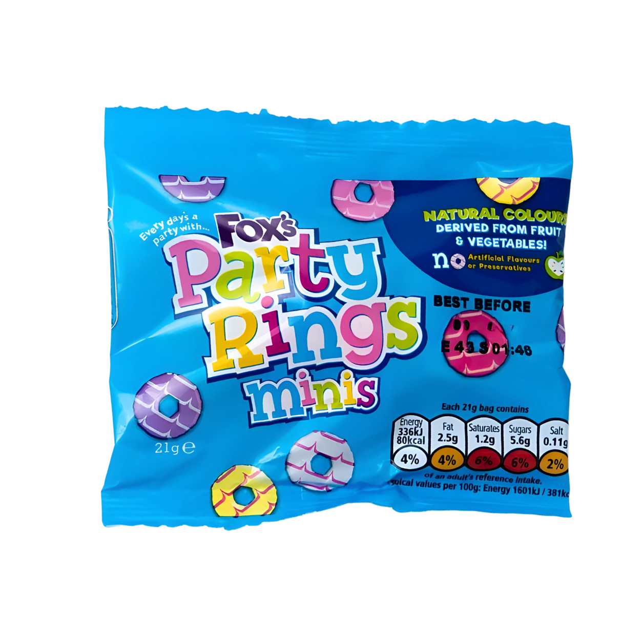 Fox's Mini Party Rings - Individually Wrapped Portion Packs 21g - (Box of 40)