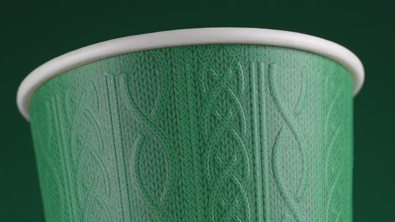 10oz Christmas Double Wall Cable-Knit Embossed Coffee Cups - Mixed Colours - Case of 500