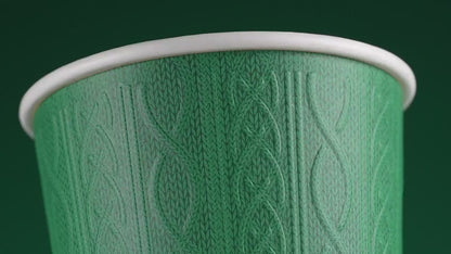 10oz Christmas Double Wall Cable-Knit Embossed Coffee Cups - Mixed Colours - Case of 500