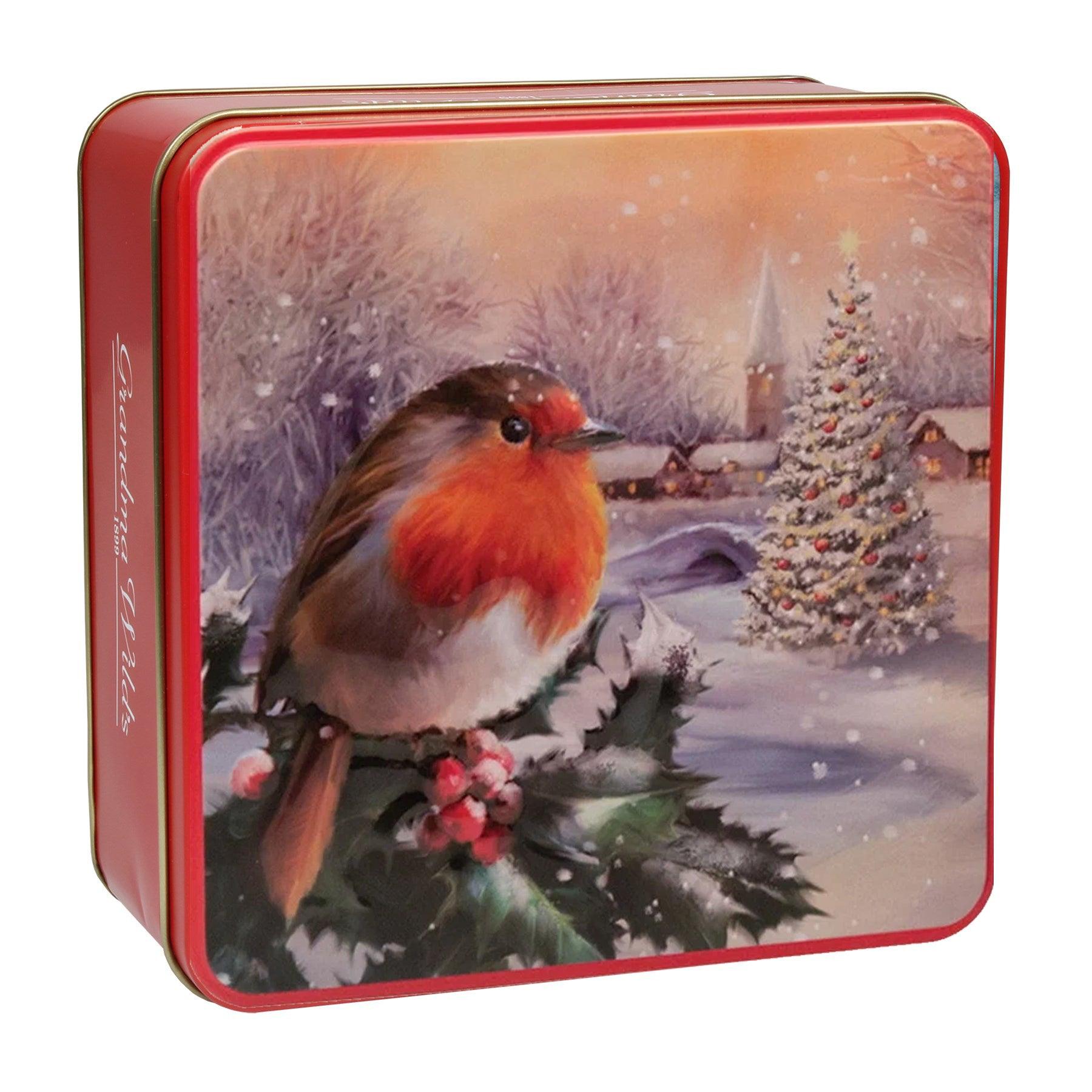Grandma Wilds - Christmas Biscuit Gift Tin - Robin in a Winter Village Design - Embossed Tin 160g - Vending Superstore