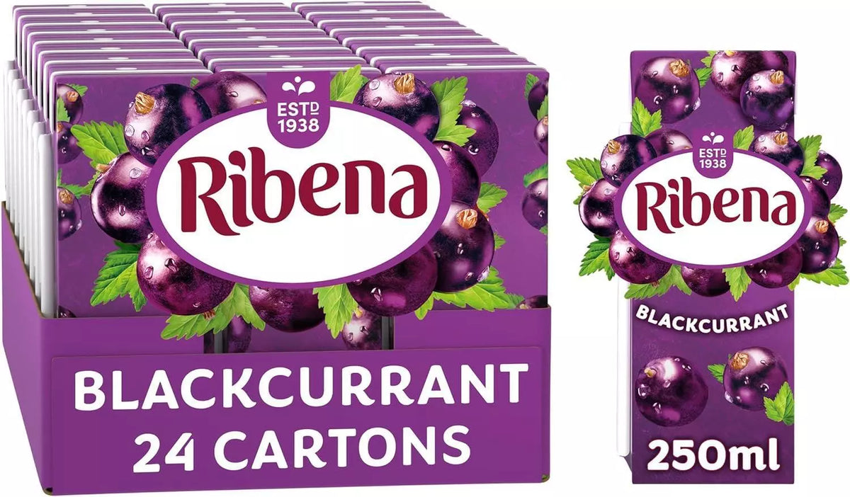 Fiery Ribena Carton Ribena Blackcurrant Ready to Drink 250ml – Pack of 24 | Juice Drink Cartons