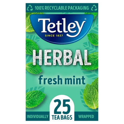 Tetley Fresh Mint Fusion Individually Wrapped Envelope Tea Bags – 25 Pack