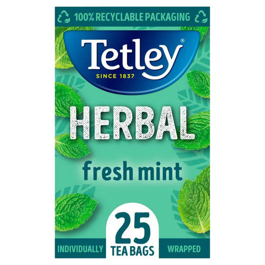 Tetley Fresh Mint Fusion Individually Wrapped Envelope Tea Bags – 25 Pack