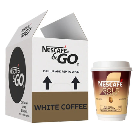 Nescafe & Go - Gold Blend White Coffee - 12oz Foil Sealed Drinks (Pack of 8 Cups)