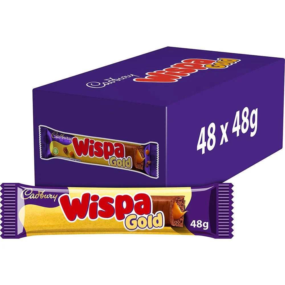 Cadbury Wispa Gold Caramel & Chocolate Bars - Box of 48 - BEST BEFORE 16/4/24