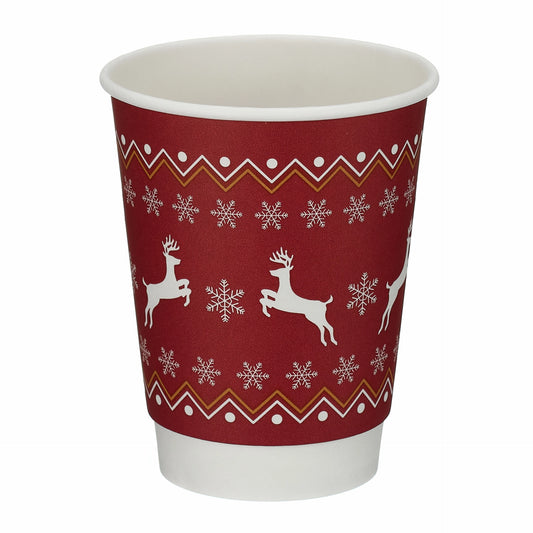 12oz Double Wall Christmas Coffee Takeaway Cups - Red Reindeer Christmas Design (Box of 500) (Code: XD04031XM)