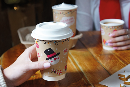 12oz Double Wall Aqueous Lined Compostable Christmas Coffee Takeaway Cups - Festive Design (Box of 500) (Code: XQ04133XM)