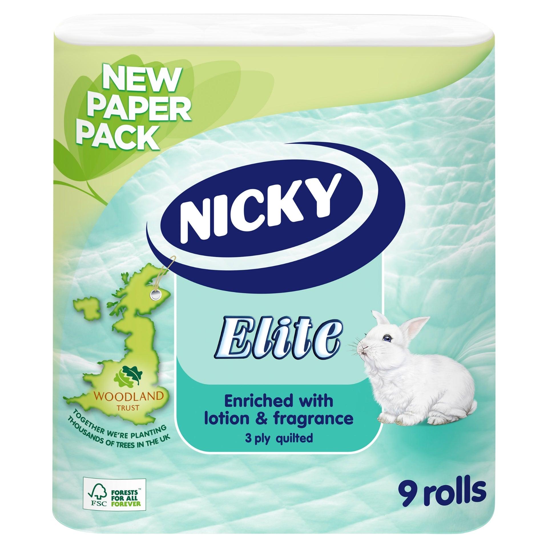 Nicky Elite Toilet Roll - 3ply White - Pack of 9 - Vending Superstore