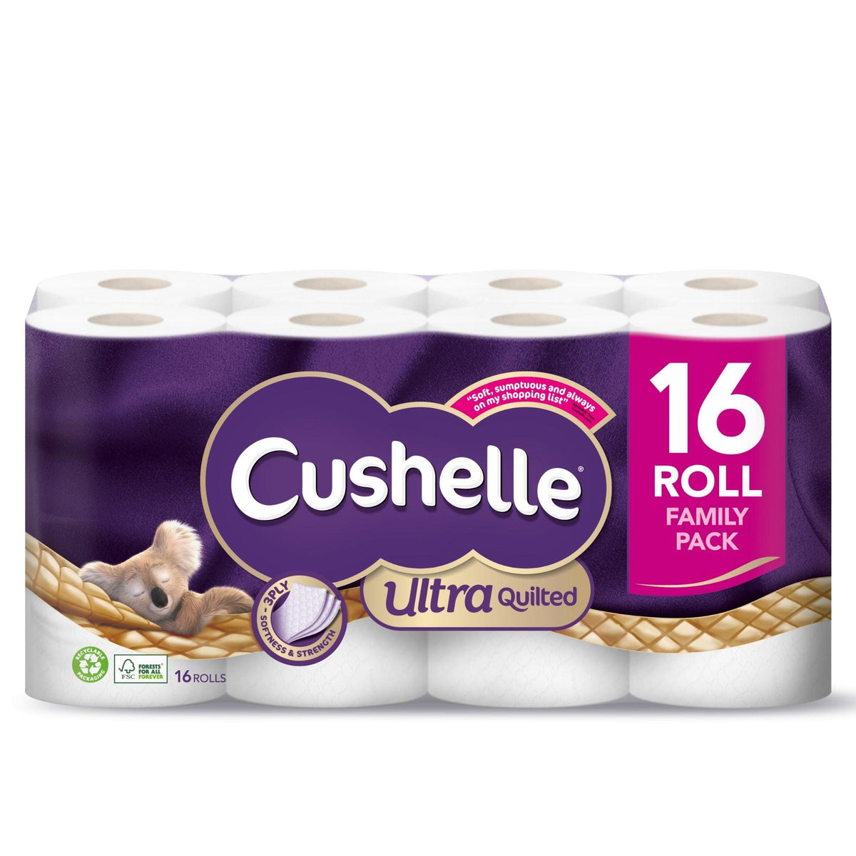 Cushelle Ultra Quilted Toilet Roll Family Pack 16 Rolls
