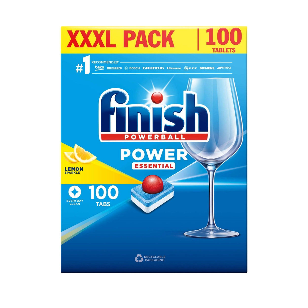 Finish dishwasher tablets power essential lemon 100's - Vending Superstore