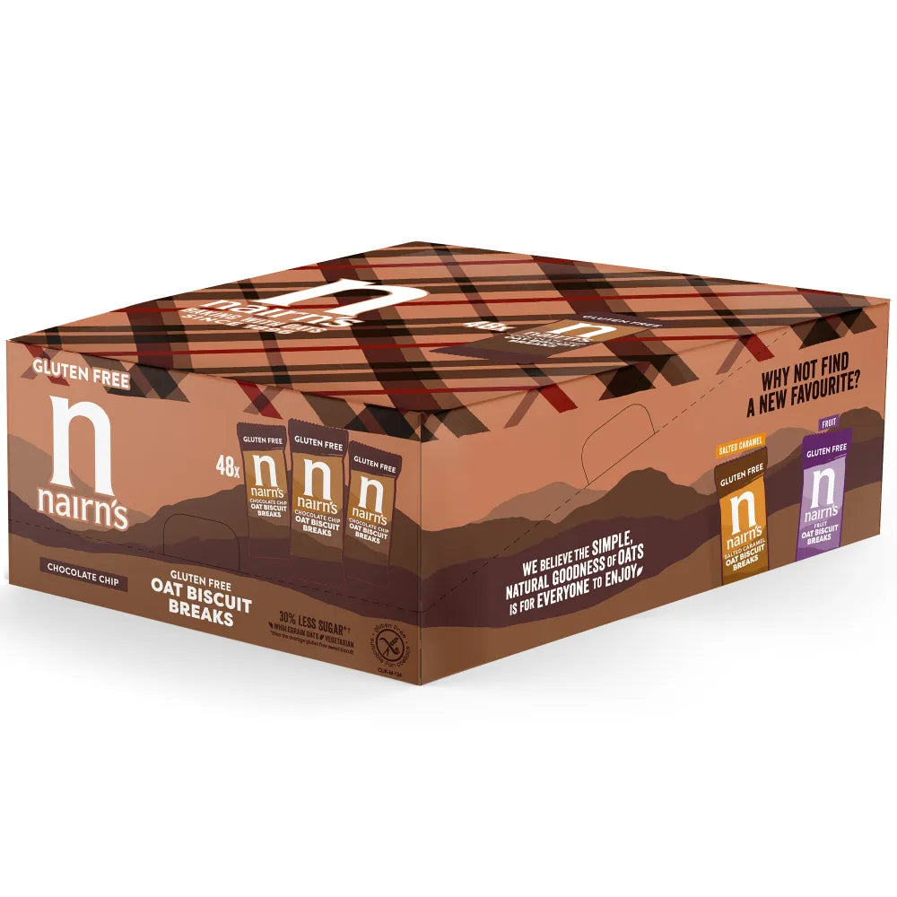 Nairns Gluten Free - Chocolate Chip Biscuits Individually Wrapped - Box of 48 (3 Biscuits Per Pack) - Vending Superstore