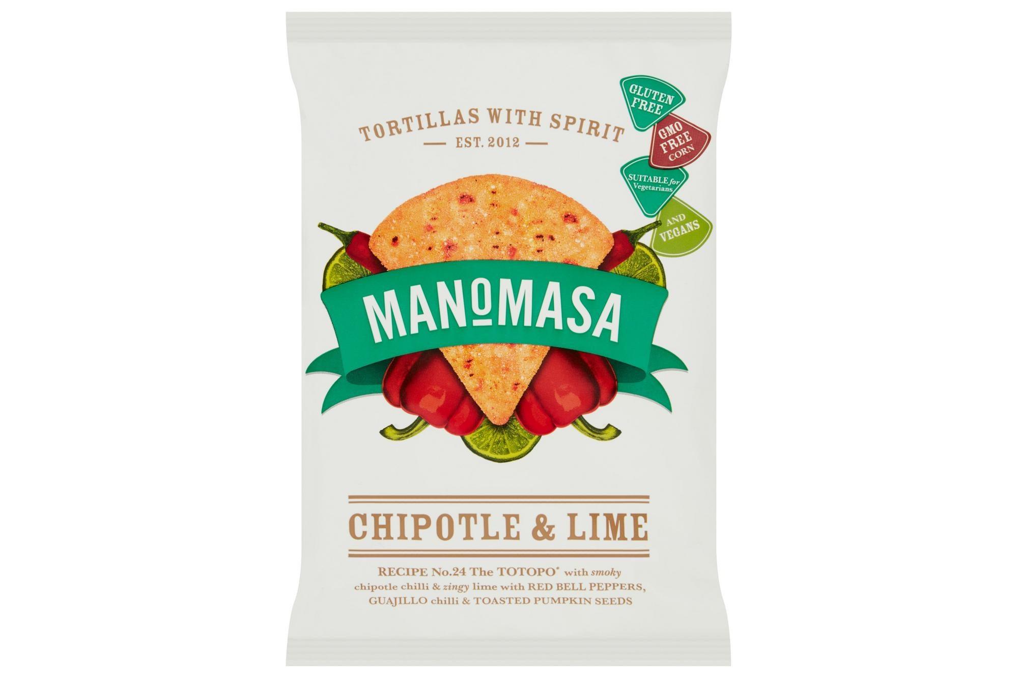 Manomasa Chipotle & Lime - Tortilla Chips - 16 x 35g Snack Bags (Gluten Free) - Vending Superstore
