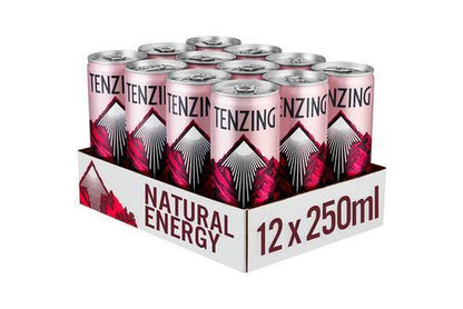Tenzing Natural Raspberry & Yuzu Natural Energy Drink 12x250ml Cans - Vending Superstore